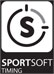 Oficiální logo SportSoft negativ na výšku černobíle